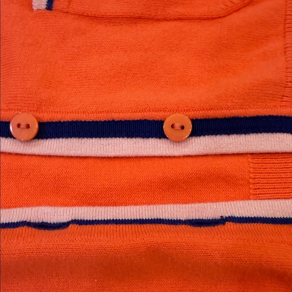 Talbots Orange Cardigan with Navy and White Trim - Picture 8 of 10